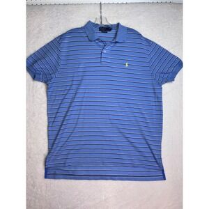 Ralph Lauren Mens XL Pima Cotton Striped Polo Shirt Blue Yellow Pony Logo Y2K